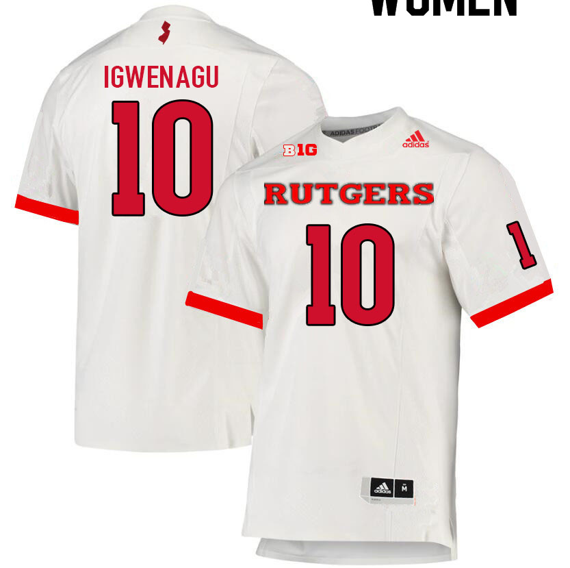 Women #10 Zukudo Igwenagu Rutgers Scarlet Knights College Football Jerseys Sale-White
